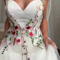Fantasy Tie Bow White Wedding Dress Bohemian Floral Bridal Gown Fairy Sweetheart Corset A-line Dress With Embroidery Plus Size - Thumbnail 2