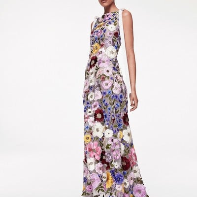 O-neck embroidered flower dress ankle length evening dresses for women colorful woman clothing a-line sleeveless custom made