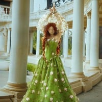 Green Prom Dress Garden Dress Starpless See-Through Dress Floral Dress Layered Tulle Dress Floral Print Evening Dress For Women - Thumbnail 3