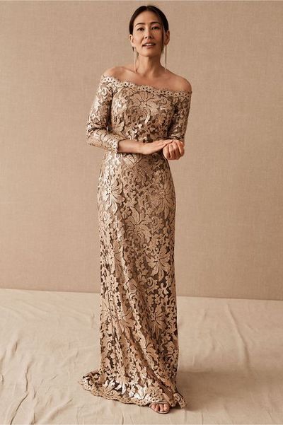 Elegant Lace Champagne Mother of Bride Dress