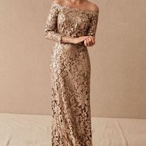 Elegant Lace Champagne Mother of Bride Dress