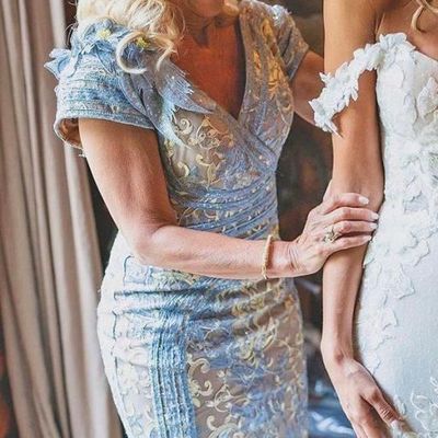 Blue sequins lace mother of bride dress