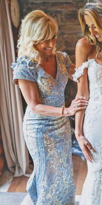 Blue Sequins Lace Mother of Bride Dress