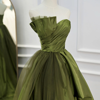 Green Strapless Satin Long Prom Dress, Beautiful A-Line Evening Dress - Thumbnail 2