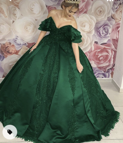 Green Prom Dresses Princess Gown with Lace Appliques