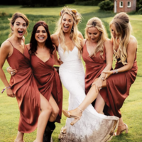 Rust Satin Bridesmaid Dress Wrap Dress - Thumbnail 1