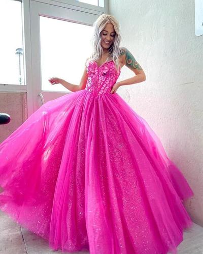 Sweetheart Fuchsia Ball Gown Tulle Prom Dress 