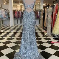 Mermaid V-Neck Silver Sequin Prom Dress With Slit - Thumbnail 1