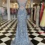 Mermaid V-Neck Silver Sequin Prom Dress With Slit-1