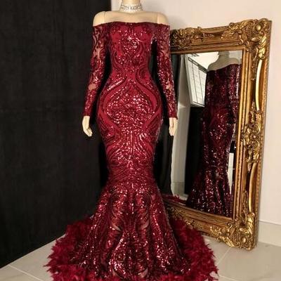  mermaid/trumpet off the shoulder long sleeves sequin prom dresses