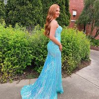 SP2251,Charming Sparkly Mermaid Sequins Long Prom Dresses with Slit,Spaghetti Straps Applique Evening Dresses - Thumbnail 1