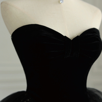Black Velvet Tulle Long Prom Dress, Black Strapless Evening Dress - Thumbnail 2