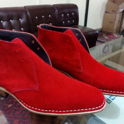 New handmade mens red color chukka suede leather boot