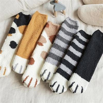 Cute cat paw kitty cartoon winter warm thick plush socks set