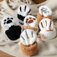 Cute Cat Paw Kitty Cartoon Winter Warm Thick Plush Socks Set - Thumbnail 4