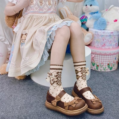 Chocolate sweet cute doll brown lace polka dot socks set