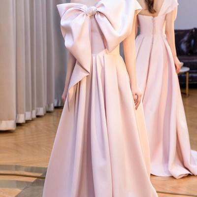 A line pink bow long evening dresses - Thumbnail 1