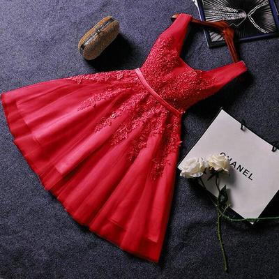 Cute red short lace homecoming dresses - Thumbnail 1