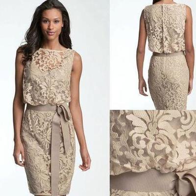 Vintage champagne mother of the bride dresses jewel neck illusion full lace  - Thumbnail 4