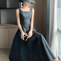 Simple Tea Length Black Prom Dress With Bow - Thumbnail 1