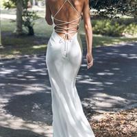 Spaghetti Straps Cowl Neck Soft Satin Wedding Dresses - Thumbnail 1