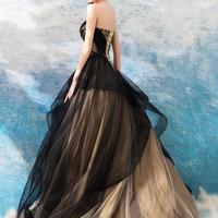 Princess Sweetheart Black and Champagne Ball Gown Long Prom Dresses - Thumbnail 1