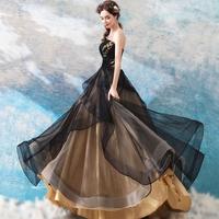 Princess Sweetheart Black and Champagne Ball Gown Long Prom Dresses - Thumbnail 2