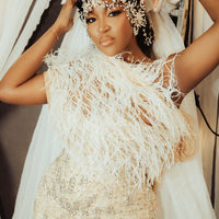 Luxury Mermaid Beaded Crystal Feathers Wedding DressBridal Gowns - Thumbnail 3