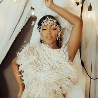 Luxury Mermaid Beaded Crystal Feathers Wedding DressBridal Gowns - Thumbnail 4