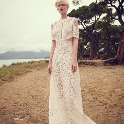 Unique lace short sleeve wedding dress bridal gowns