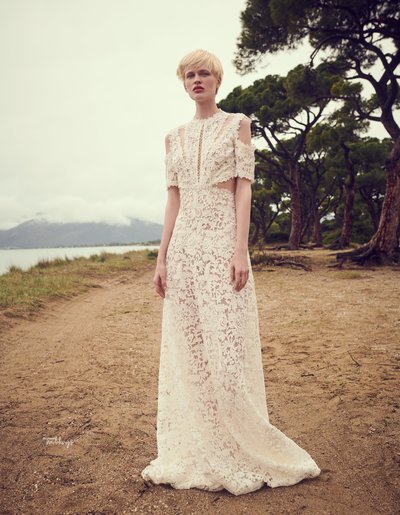 Unique Lace Short Sleeve Wedding Dress Bridal Gowns