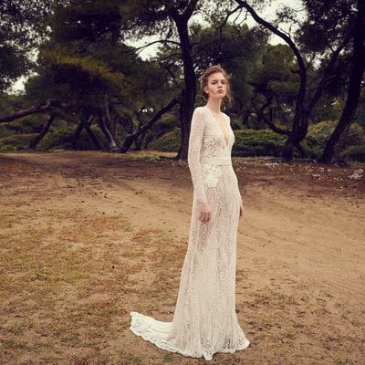 Unique lace long sleeve wedding dress boho beach bridal gowns