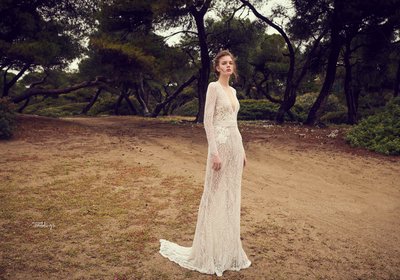 Unique Lace Long Sleeve Wedding Dress Boho Beach Bridal Gowns