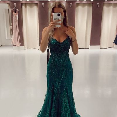 Emerad green mermaid prom dresses sequins lace evening party formal gowns