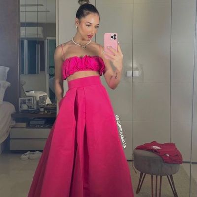 Hot pink fushcia two pieces prom dresses evening party formal gowns