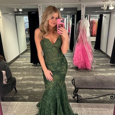Oliver green mermaid lace appliques prom dresses evening party formal gowns