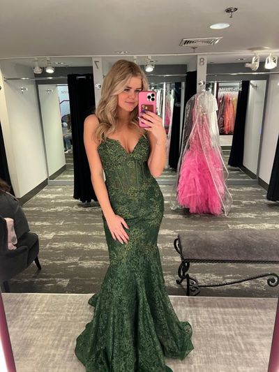 Oliver Green Mermaid Lace Appliques Prom Dresses Evening Party Formal Gowns