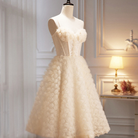 Champagne Tulle Short Prom Dress, Lovely Spaghetti Strap Homecoming Dress - Thumbnail 3
