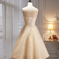 Champagne Tulle Short Prom Dress, Lovely Spaghetti Strap Homecoming Dress - Thumbnail 2