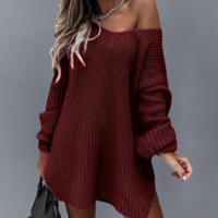 Solid Color Fashion Women'S White Long Sleeve Woolen Dress - Thumbnail 1