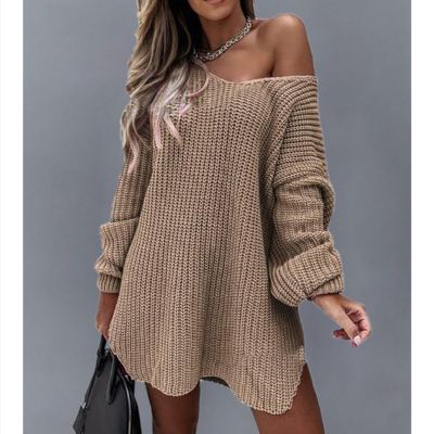 Solid color fashion women's white long sleeve woolen dress