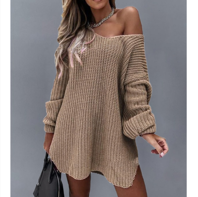 Solid Color Fashion Women'S White Long Sleeve Woolen Dress