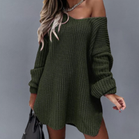 Solid Color Fashion Women'S White Long Sleeve Woolen Dress - Thumbnail 2