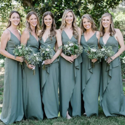 Spaghetti straps bridesmaid dresses slit front - Thumbnail 1