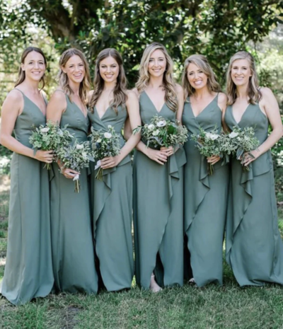 Spaghetti Straps Bridesmaid Dresses Slit Front