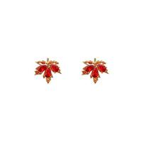 Maple Leaf Cystal Diamond Stud Earrings - Thumbnail 3