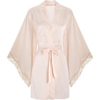 Sexy Elegant Sensual Women See Through Lace Embroidery Pink & Black Pajamas Nightdress Nightgown Robe - Thumbnail 8