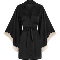 Sexy Elegant Sensual Women See Through Lace Embroidery Pink & Black Pajamas Nightdress Nightgown Robe - Thumbnail 9