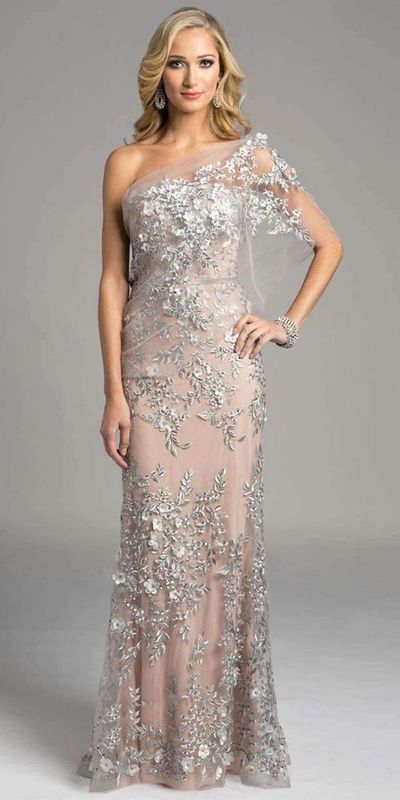Champagne Mermaid Silver Appliques Mother of Bride Dress Evening Dress