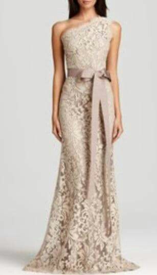 Champagne Sheath One Shoulder Lace Mother of Bride Dress Evening Dress